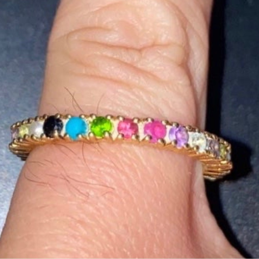Gold-Filled Multi-Color Band Ring CZ 925k Sterling silver Stamped ring jewelry